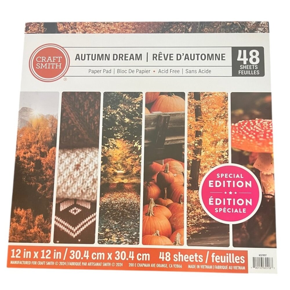 Craft Smith Autumn Dream 12x12 Scrapbook Paper Pad 46 Acid Free Sheet Fall Theme